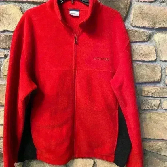 Columbia Men’s Red Black Fleece Full Zip Collar Jacket xl - Picture 1 of 13
